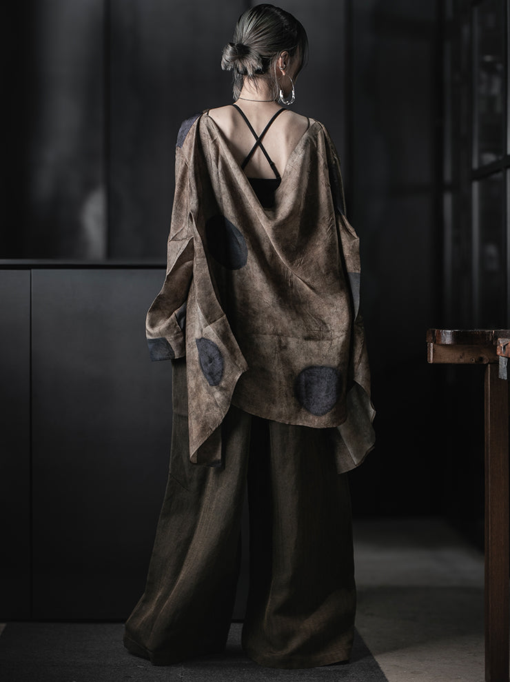UMA WANG<br>WOMENS TEAYS TOP / BROWN/BLUE