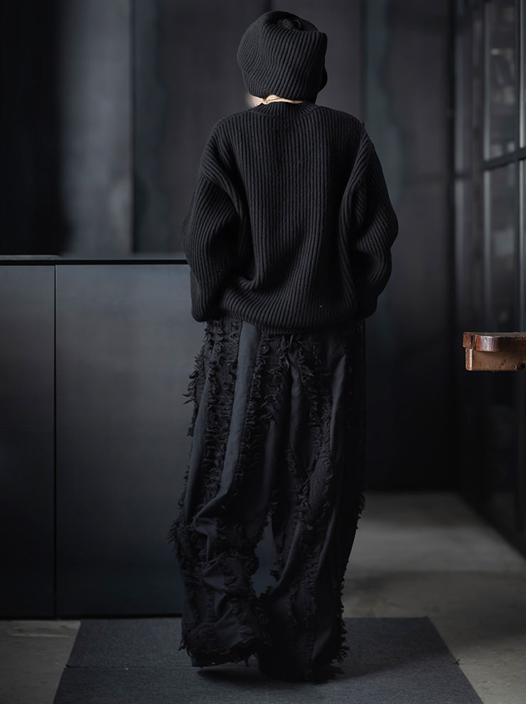 UMA WANG<br>WOMENS FRINGE WIDE TROUSERS / BLACK
