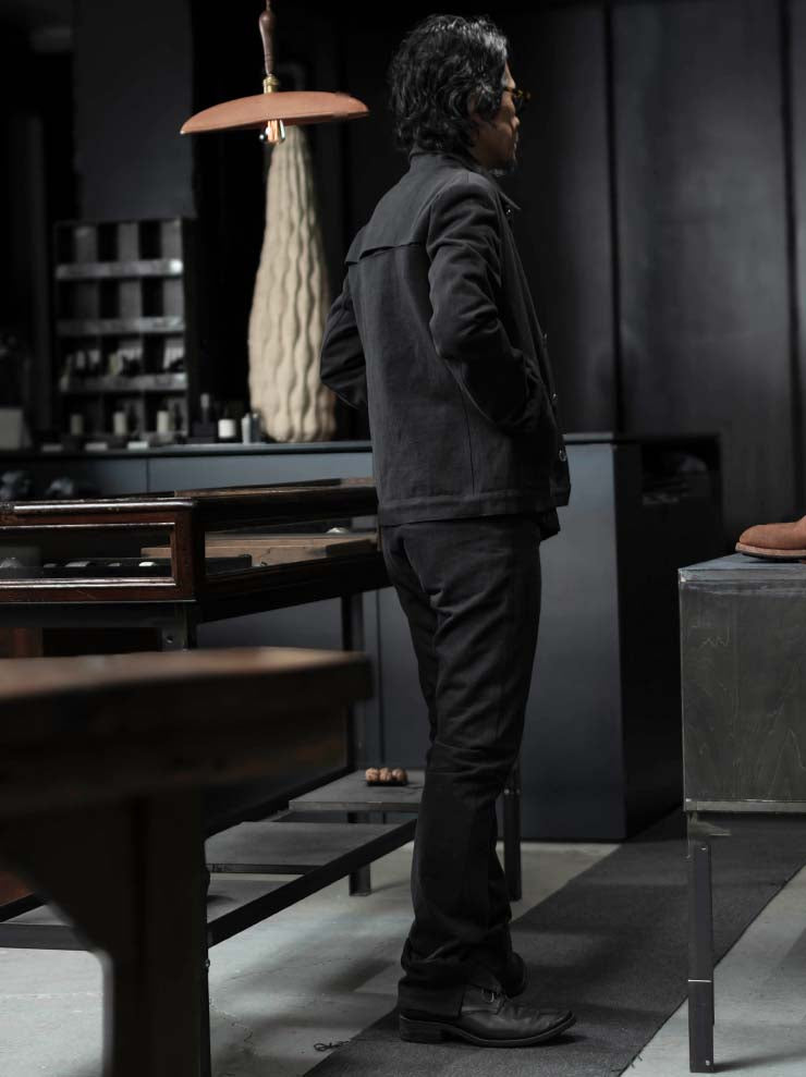 K'ANG<br>MENS SPLIT LAYER BACK DENIM JACKET / OFF BLACK
