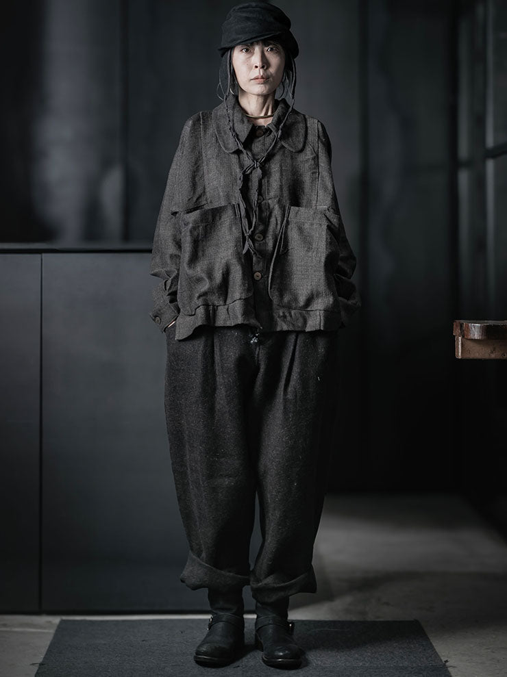 GATHERING<br>UNISEX FARMER PANT / BLACK BROWN