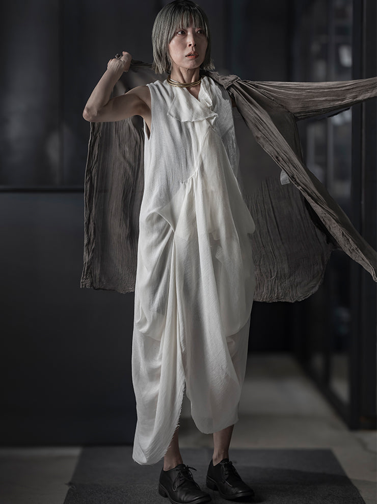 CHIAHUNG-SU<br> WOMENS HAND WOVEN STRAPPING DRESS / WHITE