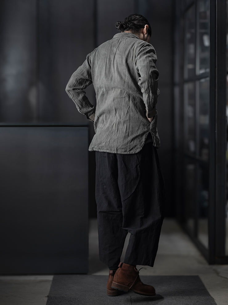 CHIAHUNG-SU<br>UNISEX HAND WOVEN ELONGATE STRIPE SHIRT / STONE GREY STRIPE