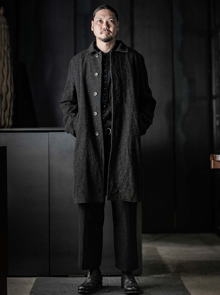P.R.PATTERSON<br>SPIRAL SLEEVE SHETLAND TWEED MAC COAT / BLK GRN GRY