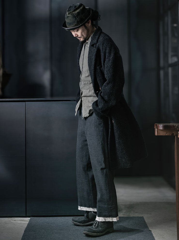 CHIAHUNG SU<br>MENS HAND WOVEN & WIDE STRAPPING TROUSER WITH LINING / GREY