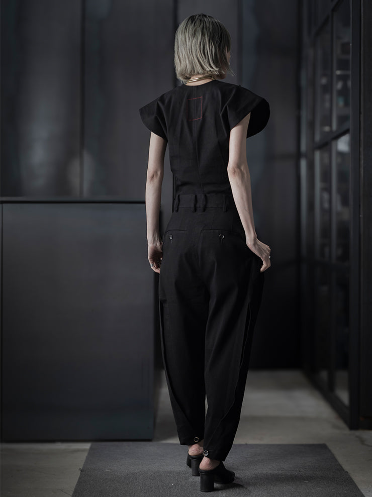 UMA WANG<br> WOMENS BACK OPEN TROUSER / BLACK