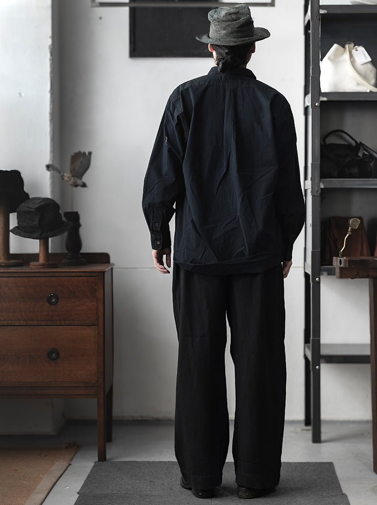 KINYAN LAM<br> UNISEX HAND EMBROIDERED LONG SLEEVE SHIRT / INDIGO BLUE