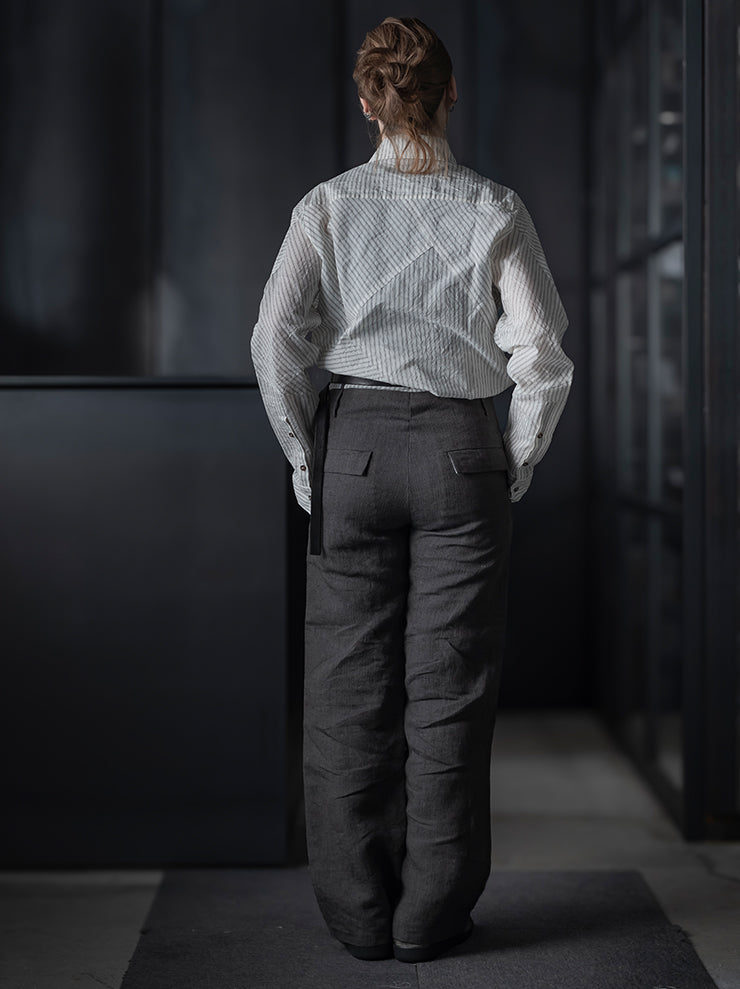K'ANG<br>UNISEX HIGH-WAIST WIDE FIT TROUSERS / DARK GREY