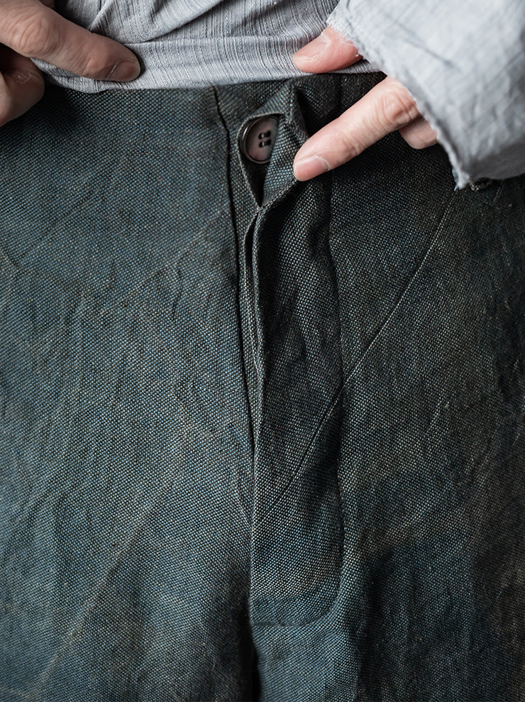 K’ANG <br>Men’s purgatory shadow-dyed trousers with 925 silver hook closer / SHADOW