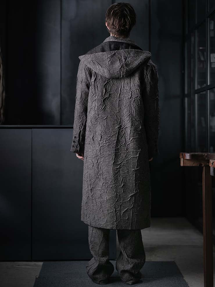 K'ANG<br>UNISEX OVERSIZE DETACHBLE HOOD REVERSIBLE COAT / OFF BLACK + BROWN