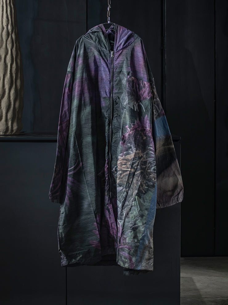 BARBARA BOLOGNA<br> WOMENS PRINT HOODIE ZIP LONGR RAIN COAT