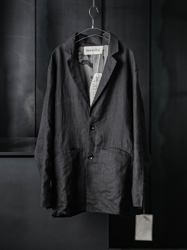 toward(s)<br>STOCK BLAZER IN LINEN WITH STERLING SILVER BUTTONS / Brown & Black