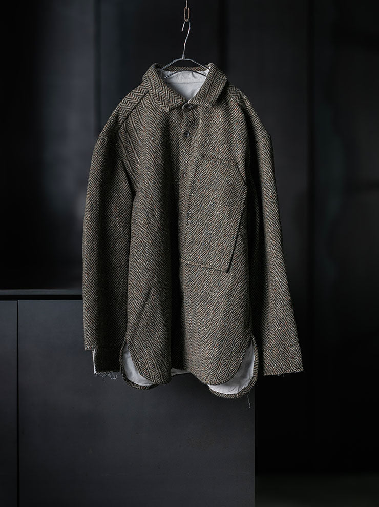 MONAD<br> Grogan Oversized work shirt / Green × Black Herringbone w/multicoloured Nep