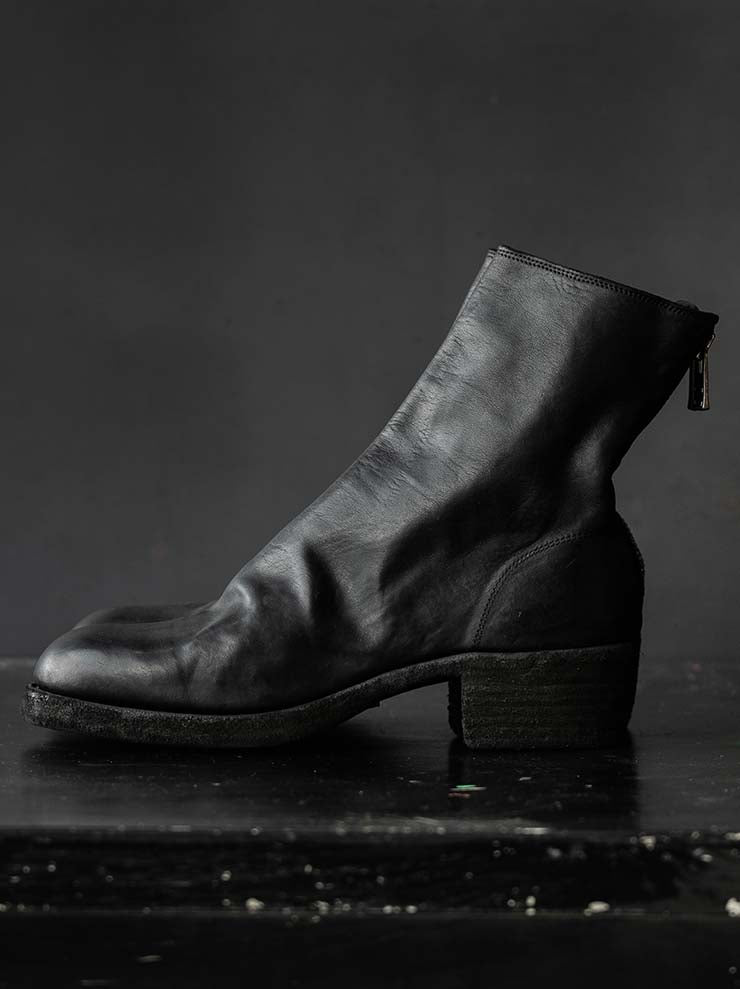 GUIDI<br>WOMEN'S BACK ZIP BOOTS THICK SOLE LEATHER 796Z BLKT / SOFT HORSE FULL GRAIN