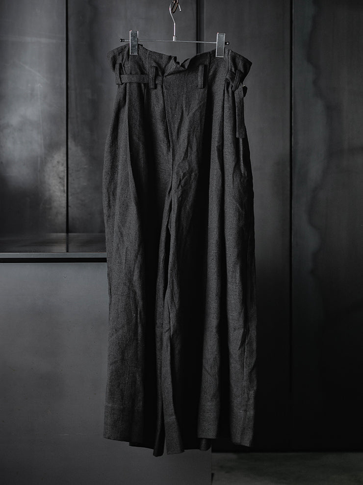 CHIAHUNG SU<br>HAND WOVEN & DYED STRIPPED WIDE TROUSERS / DYED BLACK