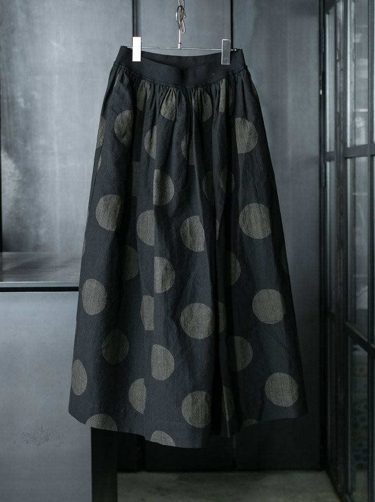 UMA WANG<br> WOMENS Dot Flare Skirt / BLACK × MUSTARD
