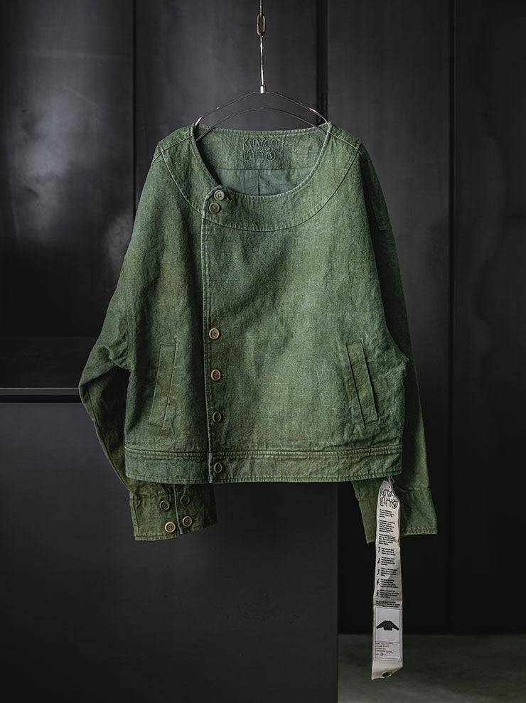 KINYAN LAM<br>UNISEX Natural Dye Collarless Bomber Jacket / GREEN