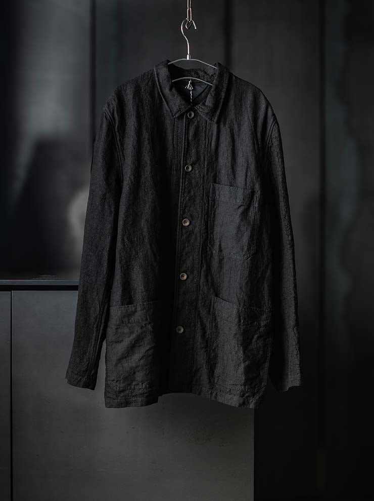 P.R.PATTERSON<br>HARLIQUIN WORK LINEN JACKET / BLACK