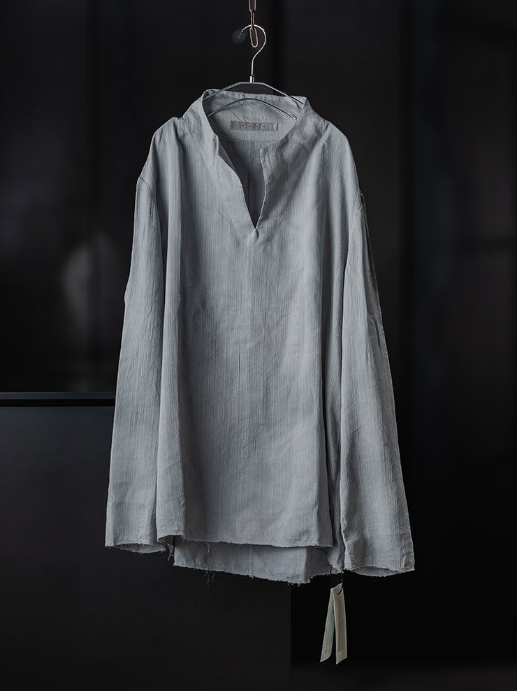 K’ANG <br>Men’s opened collar pullover shirt / GREY INDIGO