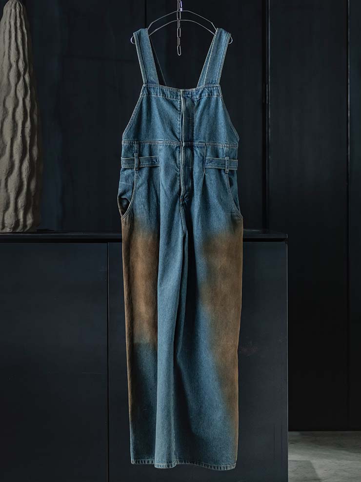 UMA WANG<br> WOMENS DENIM OVERALLS / BLUE×BROWN