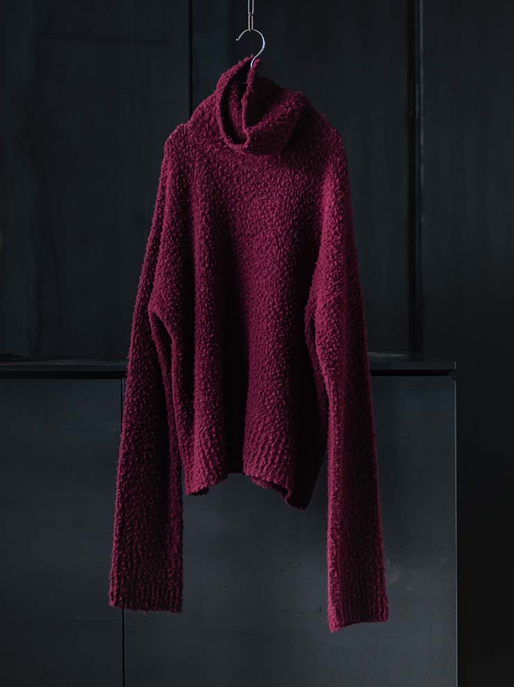 UMA WANG<br> WOMENS High neck knit top / DARK RED
