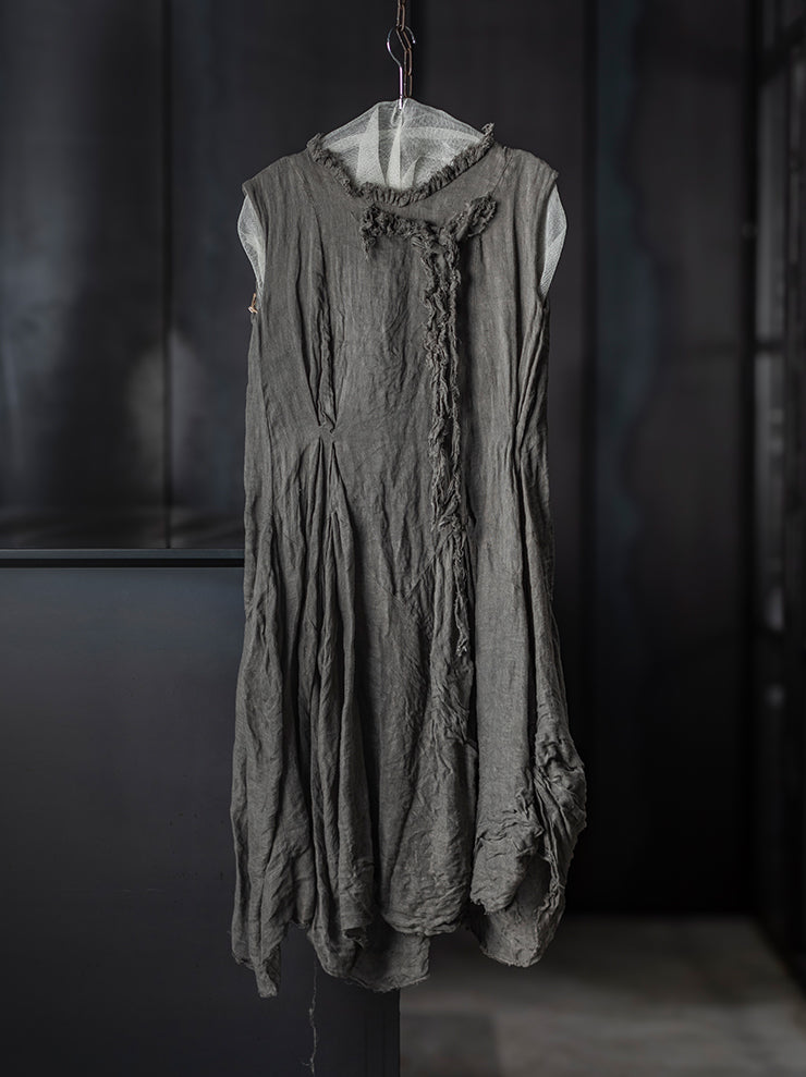 CHIAHUNG-SU<br>WOMENS HAND WOVEN RAW STRAPPING MIDI DRESS / LIGHT GREY