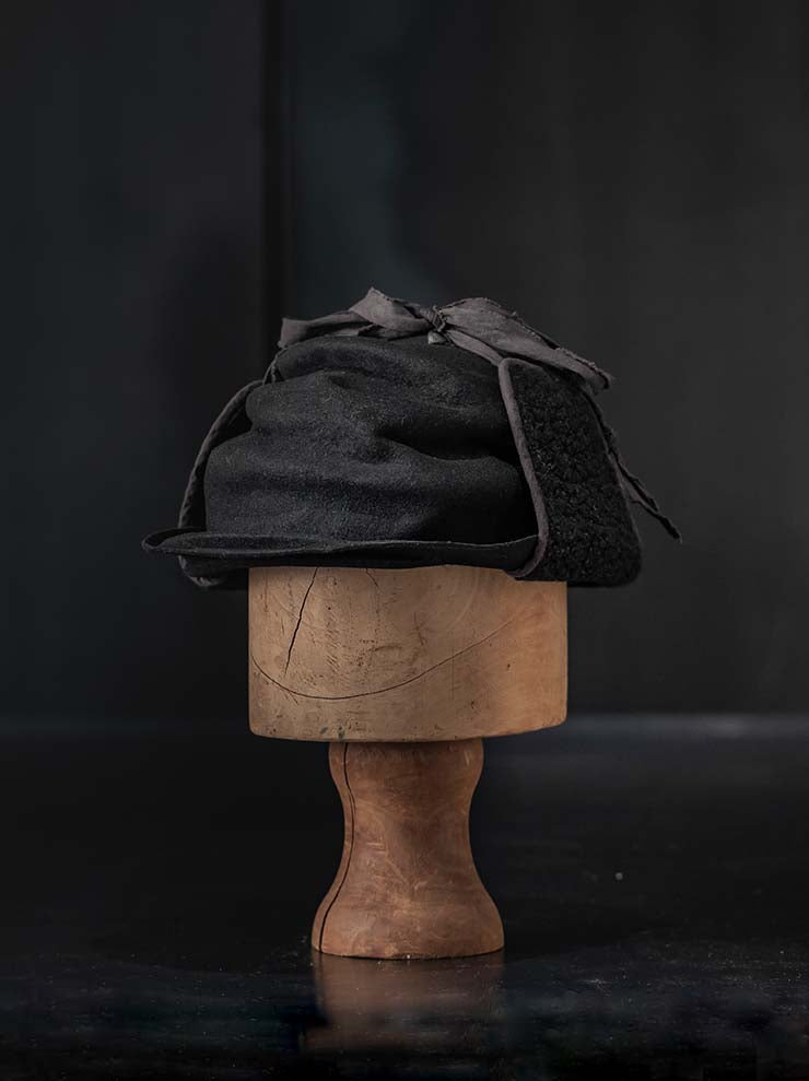 HORISAKI<br> Rabbit fur felt cap with ears RHNOSK / BLACK EB