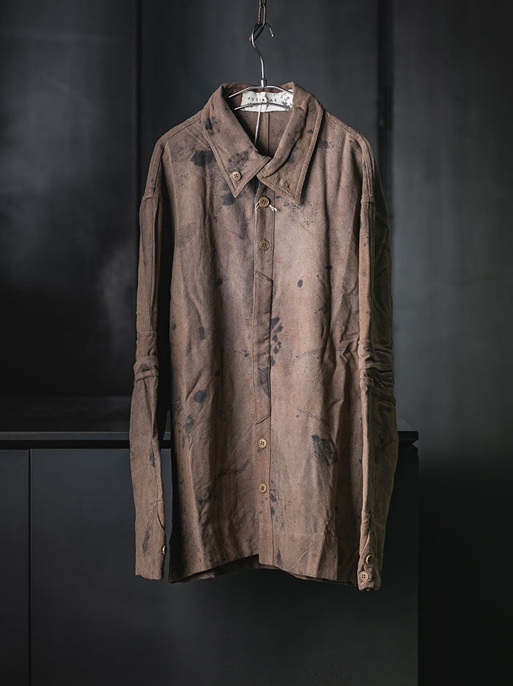 OUTBREAK LAB<br>MENS Overlay Shirt in Eri Silk / Naturally Dyed Beige