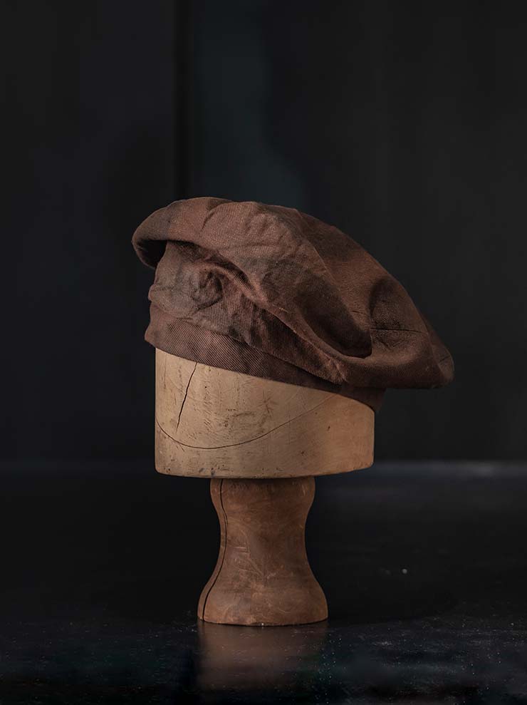 HORISAKI<br> ONE OF A KIND COLLECTION Cotton Linen Beret OOAK24 NO. 11 / BROWN