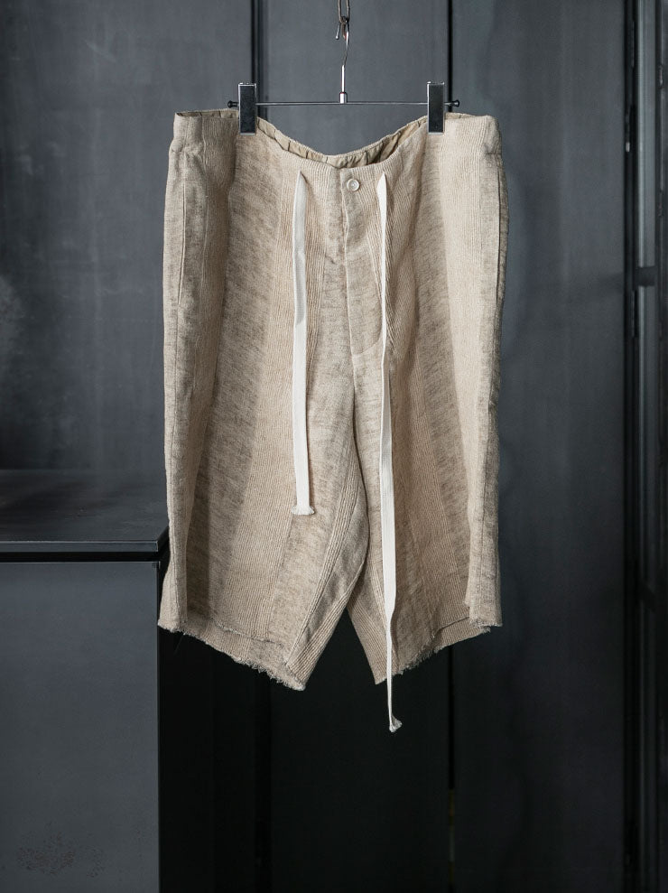 UMA WANG<br> MENS LINEN SHORTS / TAN