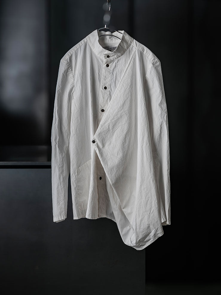 CHIAHUNG SU<br>WOMENS WRINKLE MANDARIN COLLAR SHIRT / WHITE