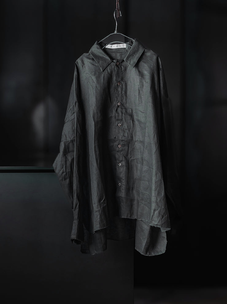 K’ANG <br>Unisex oversized back pleated shirt / DARK GREEN