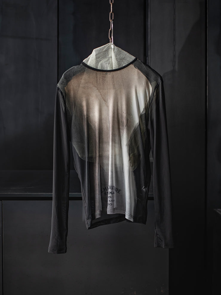 IA LONDON<br>WOMENS FITTED MESH TOP / SEMI-COUTURE PRINT