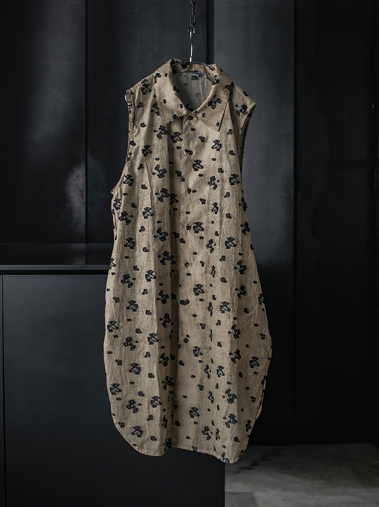 CHIAHUNG SU<br>RELAXED-FIT SLEEVELESS HAND WOVEN ELONGATE SHIRT / FLORAL