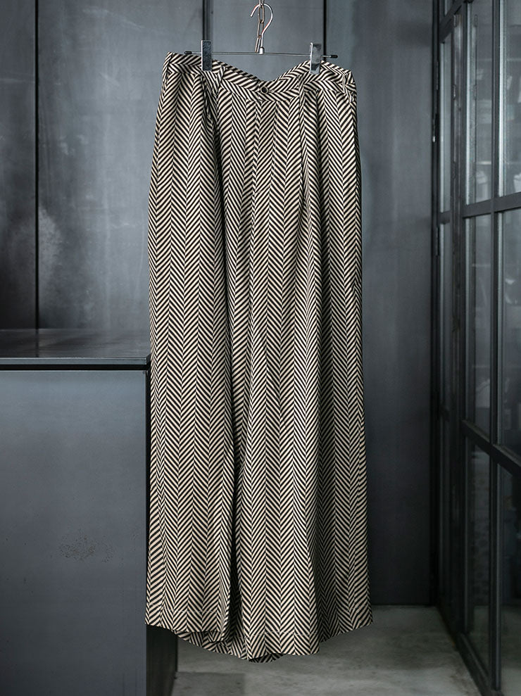 UMA WANG<br> MENS WIDE TROUSER / TAN × BLACK