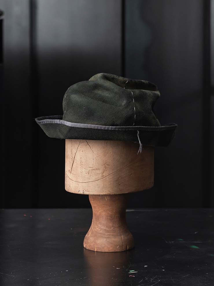 HORISAKI<br> ONE OF A KIND COLLECTION Rabbit Fur Felt Hat OOAK24 NO.120 / GREEN