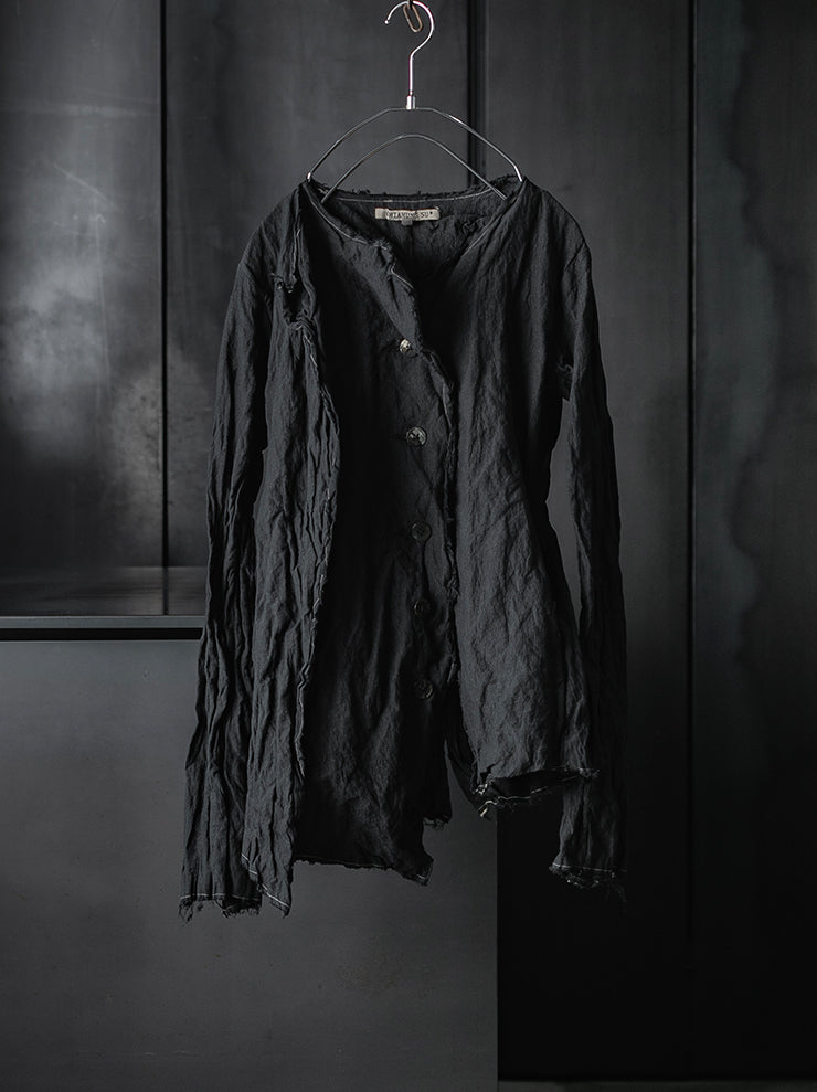 CHIAHUNG SU<br>HAND-DYED & WOVEN LAYERING RAW EDGE BLAZER / DYE BLACK