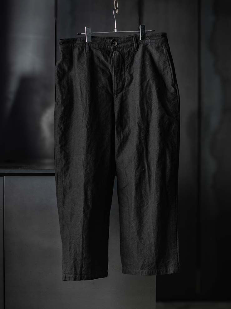 P.R.PATTERSON<br>SELVEDGE BASTING LINEN TROUSERS / BLACK