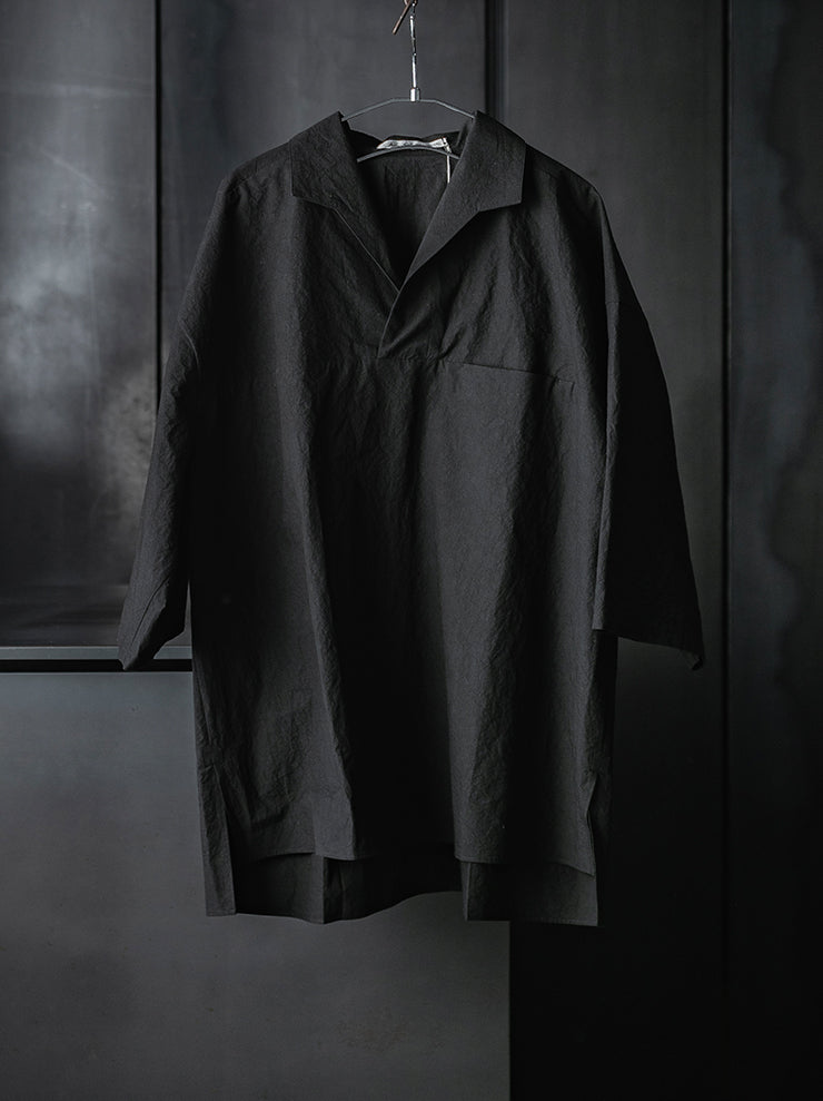 individual sentiments<br />UNISEX スイッチング 3/4 スリーブ シャツ / BLACK