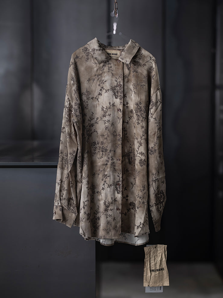 UMA WANG<br> WOMENS FLOWER PRINT BLOUSE / DIRTY WHITE × GREY
