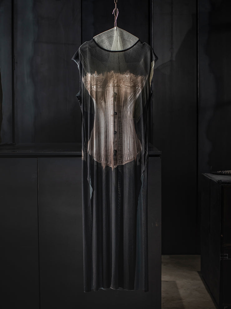 IA LONDON<br>WOMENS SLEEVELESS MESH DRESS / CORSET PRINT