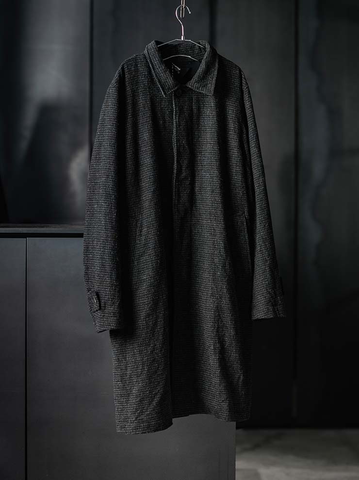 P.R.PATTERSON<br>SPIRAL SLEEVE SHETLAND TWEED MAC COAT / BLK GRN GRY