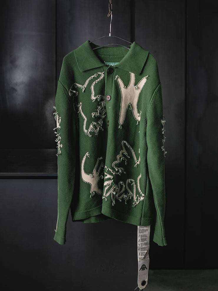 KINYAN LAM<br>UNISEX Relaxed Fit Collared Cardigan / Green