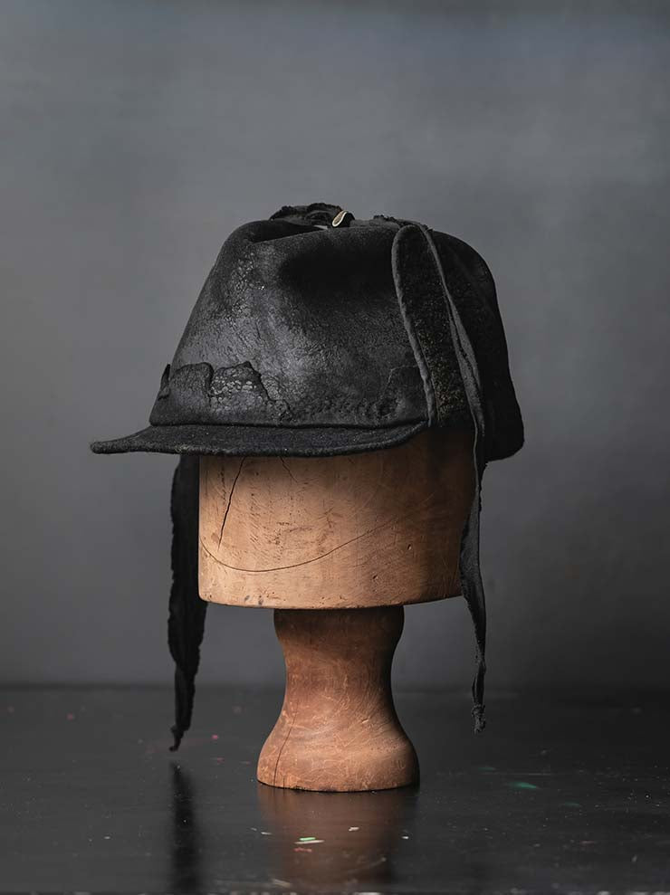 HORISAKI<br>ONE OF A KIND COLLECTION ラビットファーフェルトイヤーフラップ付きハット OOAK25 NO.43 / BLACK HB