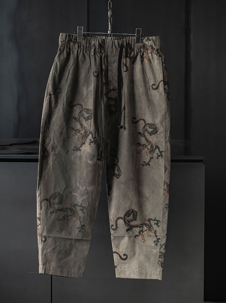 UMA WANG<br> MENS printed trousers / GRAY × BLACK