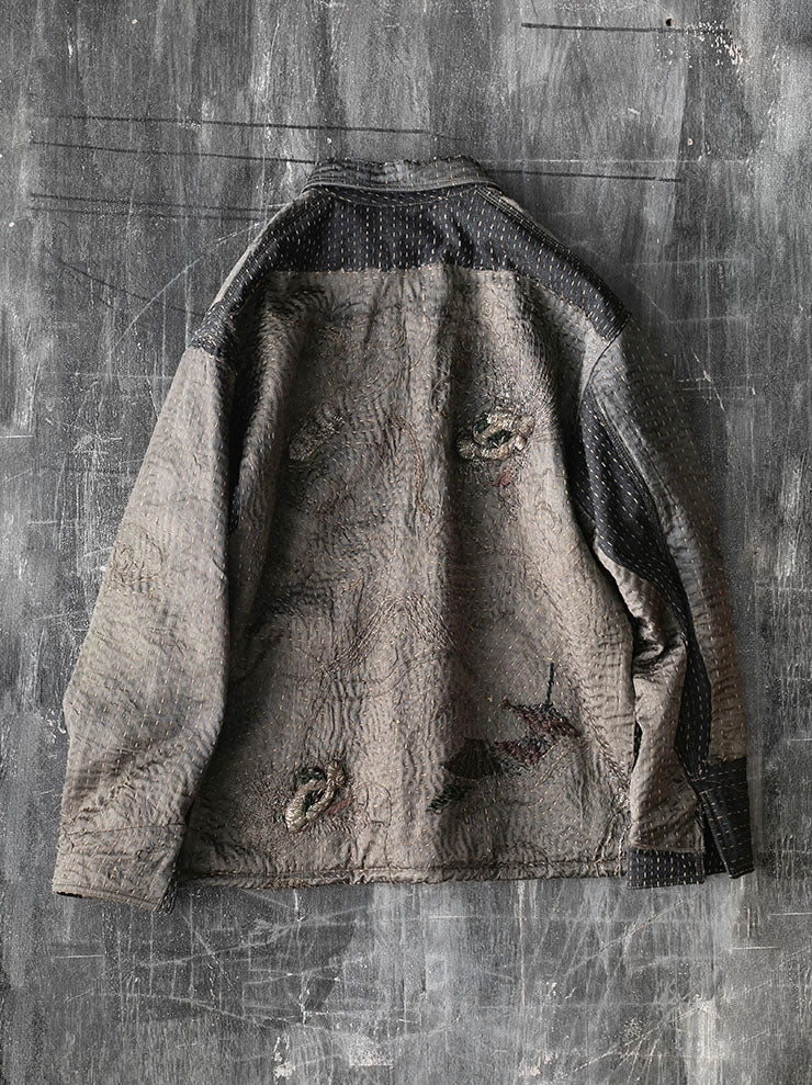 By Walid<br>MENS RAIN JACKET WADDED / GREEN DRAGON × CHARCOAL WOOL