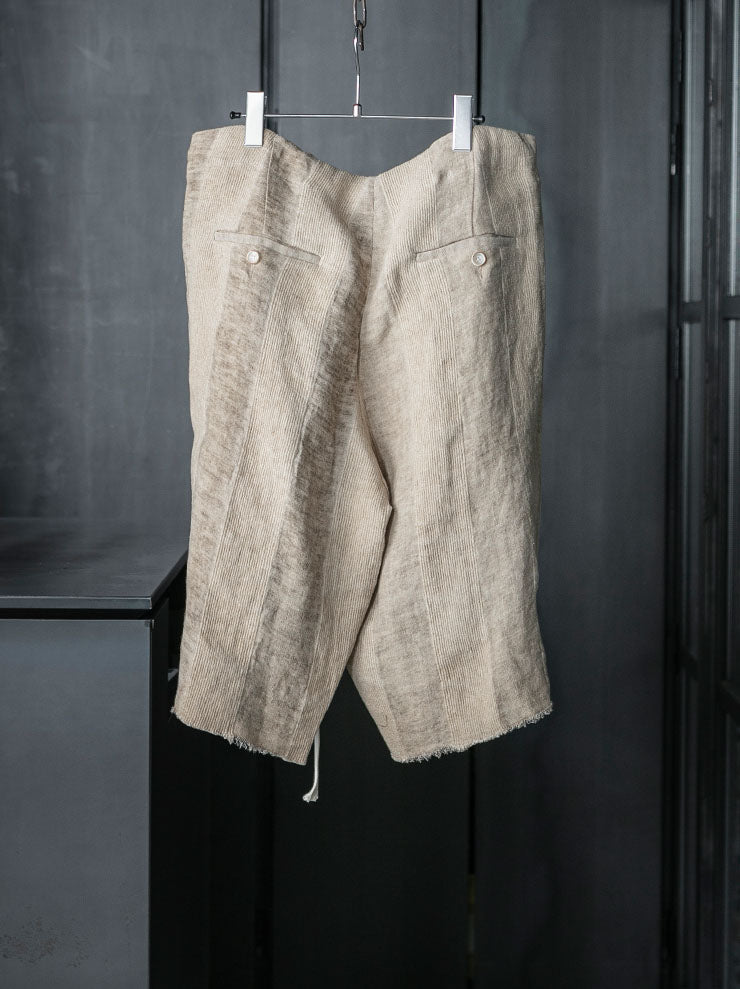 UMA WANG<br> MENS LINEN SHORTS / TAN