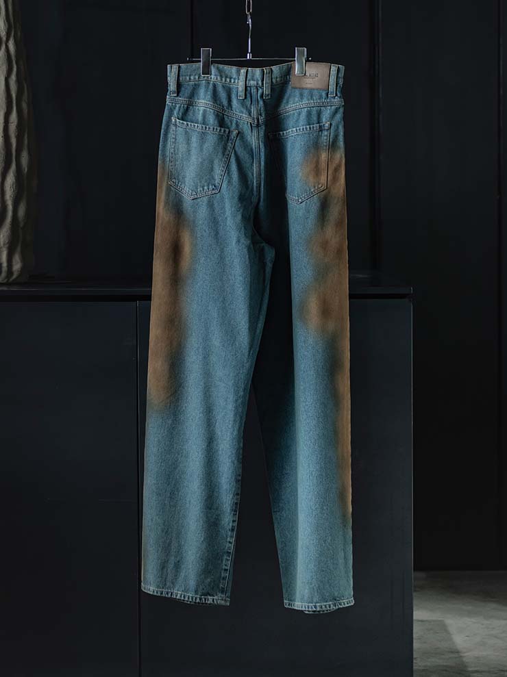 UMA WANG<br> MENS DENIM TACK WIDE TROUSERS / BLUE×BROWN