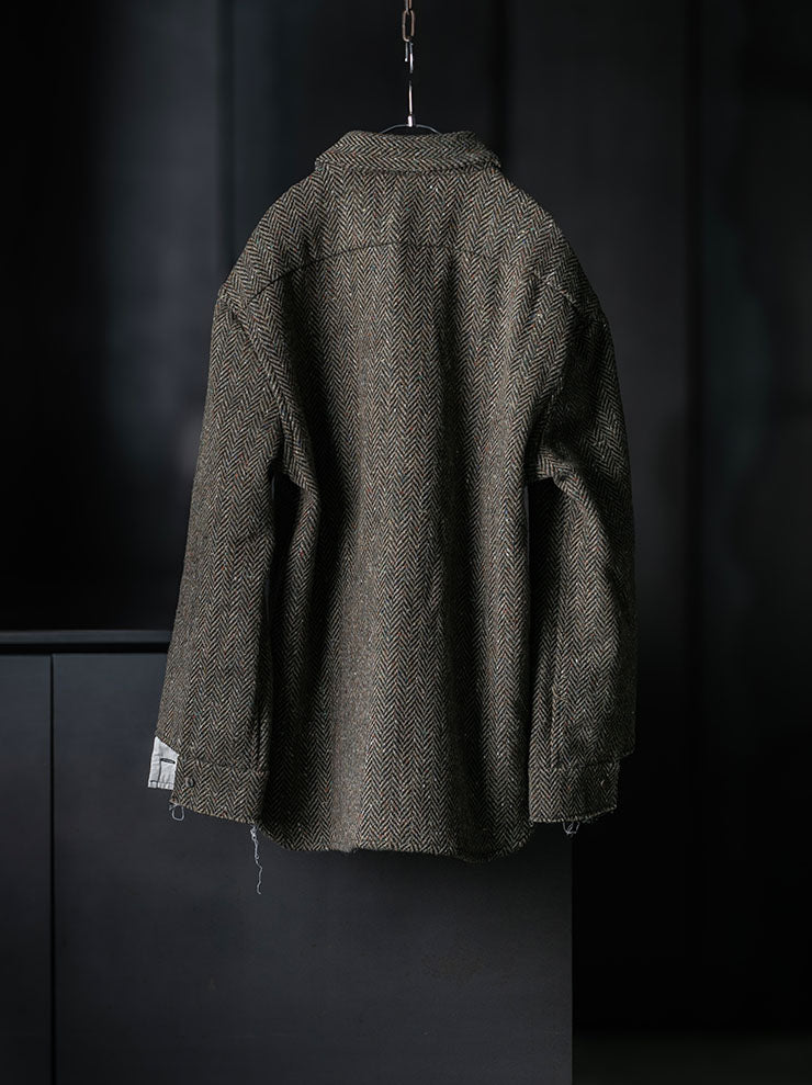 MONAD<br> Grogan Oversized work shirt / Green × Black Herringbone w/multicoloured Nep