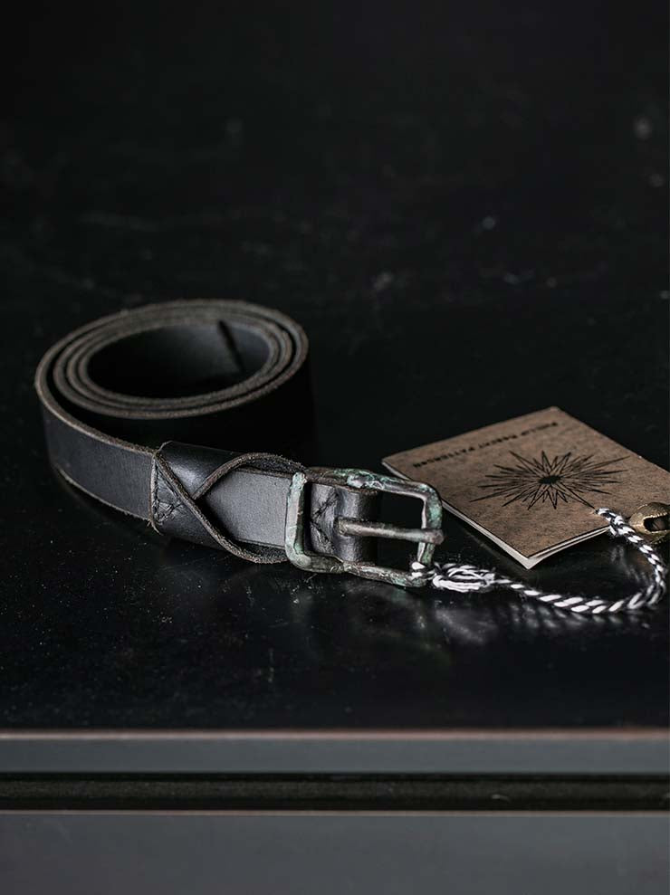 P.R.PATTERSON<br>HAND CAST RECTANGLE BRONZE BUCKLE BELT / GREEN PATINA