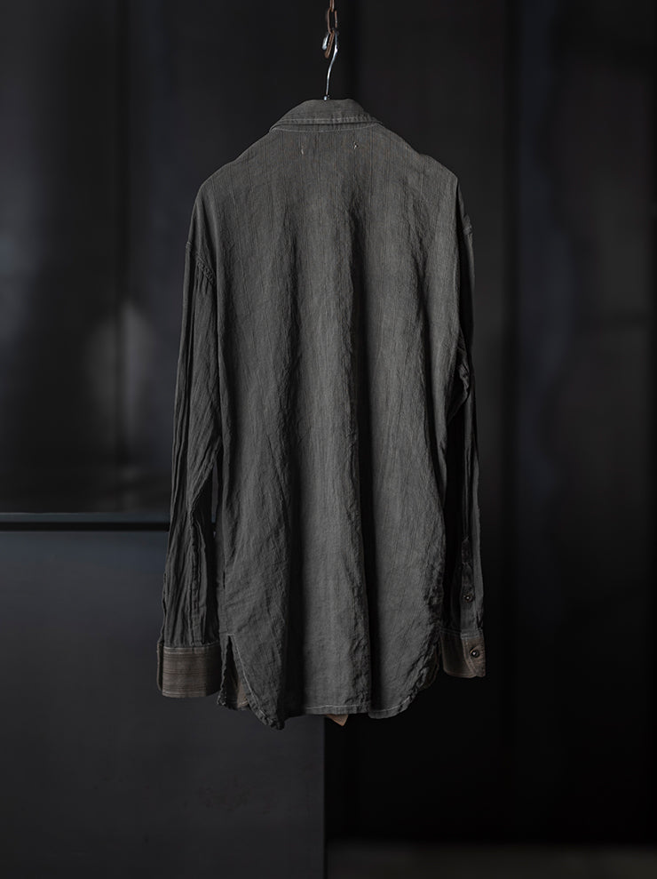 CHIAHUNG-SU<br>UNISEX HAND WOVEN ELONGATE STRIPE SHIRT / STONE GREY STRIPE